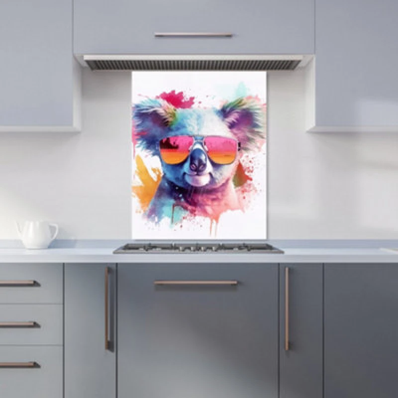 Image of Warren Reed Designer Colourful Splashart Koala In Glasses Kitchen Splashback