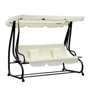 image of Outsunny 2-in-1 Patio Swing Chair 3 Seater Hammock Cushion Bed Tilt Canopy Garden Bench