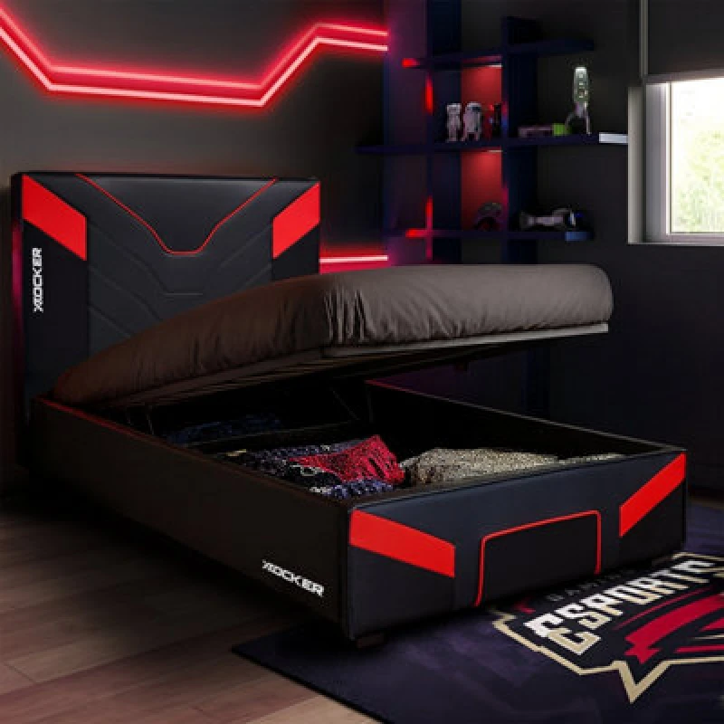 Image of X Rocker Cerberus Single Ottoman Gaming Bed - Black / Red