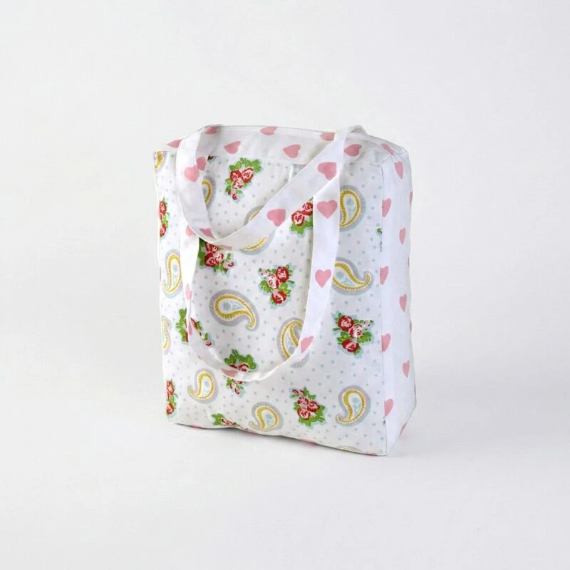 Image of Homescapes Cotton Paisley & Hearts Design Shopping Bag, 36 x 43 x 11cm White unisex