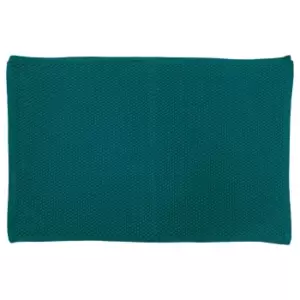 Image of The Linen Yard Loft Woven Cotton Anti-slip Bath Mat Teal