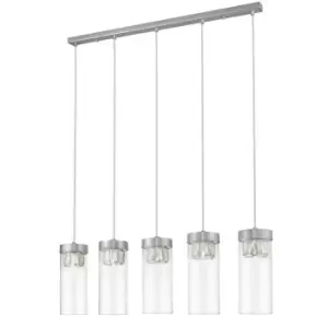 image of Contemporary Bar Pendant Ceiling 5 Light Satin Nickel, Crystal