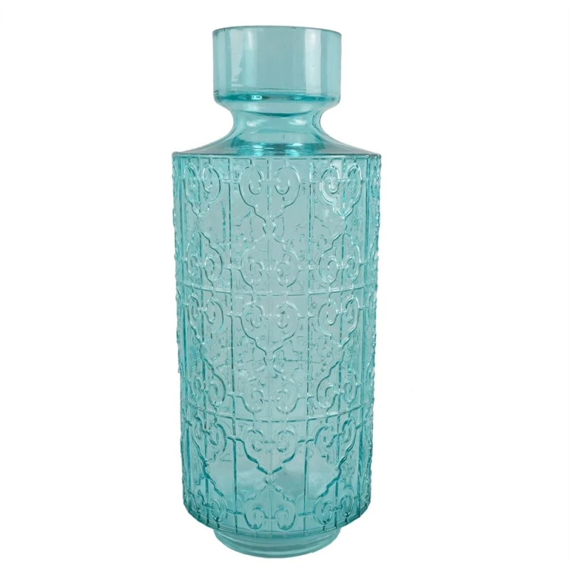 Image of Leaf Glass Vase Tall Turquoise Glass Vase 40cm Botanik Green