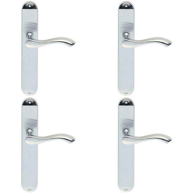 Image of Loops 4x PAIR Curved Handle on Long Slim Latch Backplate 241 x 40mm Satin Chrome Multi