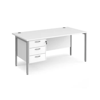 image of Office Desk Rectangular Desk 1600mm With Pedestal White Top With Silver Frame 800mm Depth Maestro 25 MH16P3SWH