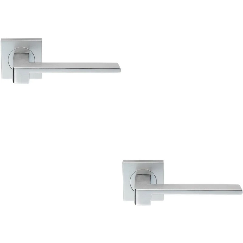 Image of Loops 2x PAIR Flat Squared Bar Handle on Square Rose Concealed Fix Satin Chrome Multi