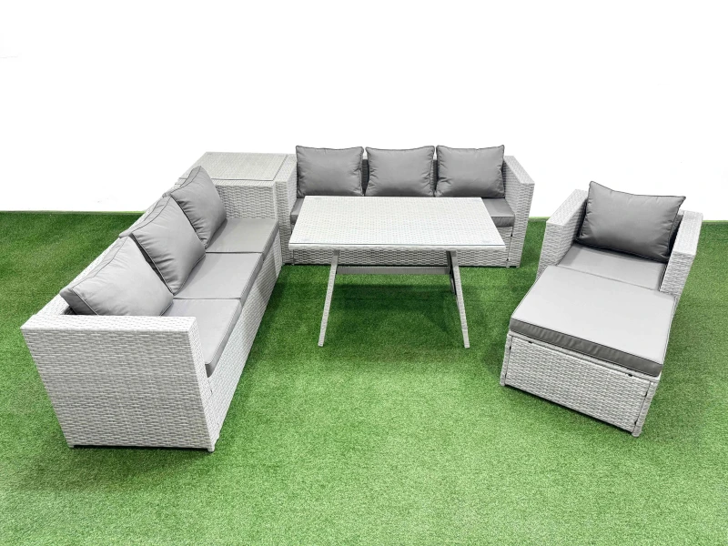 Image of Fimous 8-seater Patio 3 Seater Sofa Armchair Set with Side Table Big Stool in Light Grey Light Grey Unisex