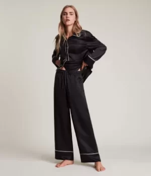 Image of AllSaints Womens Sofi Silk Blend Pyjama Trousers, Black, Size: M