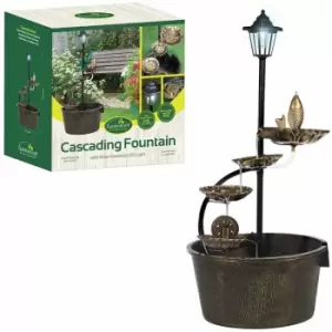 image of 12260 1 Tier Cascading Barrel Fountain with 4 Lotus Leaves Including Pump Garden Decoration Water Feature, Copper - Gardenkraft