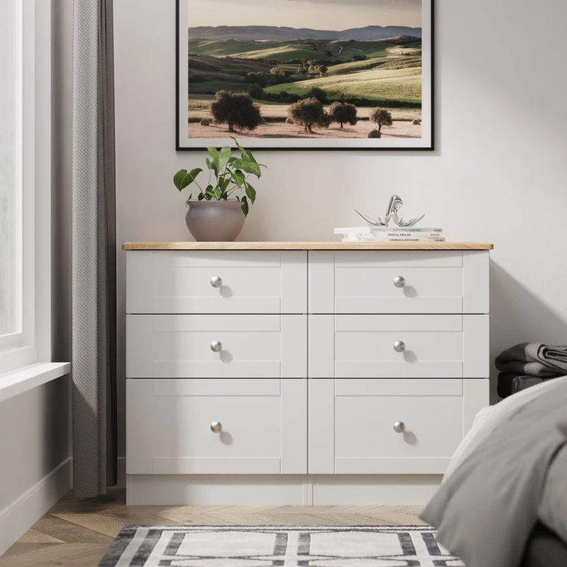 Image of Welcome Furniture Ready Assembled Sussex 6 Drawer Midi Chest In Grey Ash & Bardolino Oak, Grey SUS015GABO