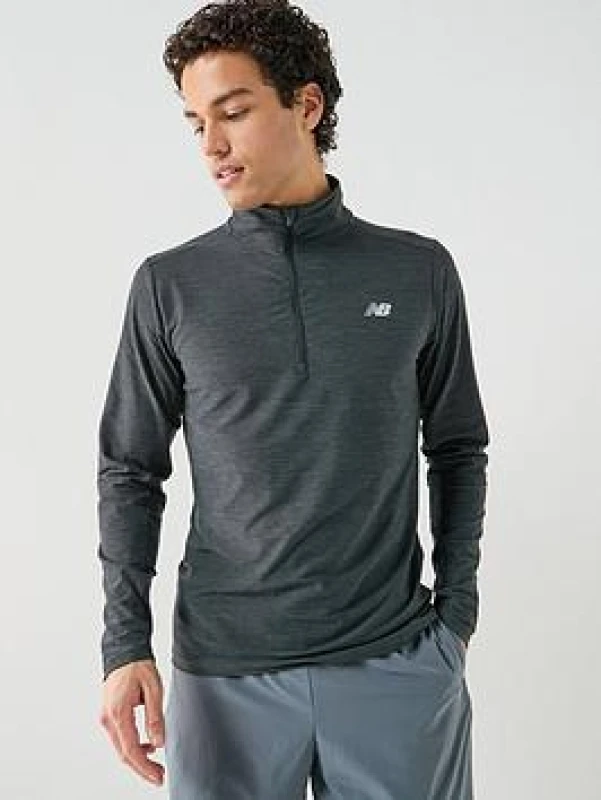 Image of New Balance Mens Space Dye Quarter-Zip Long-Sleeve Performance Gym Top - Black Male 2XL