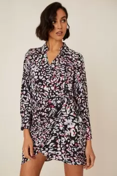 Image of Multi Leopard Print Collar Wrap Mini Dress