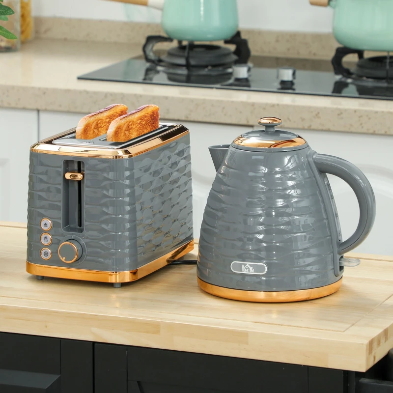 Image of HOMCOM Kettle and Toaster Set 1.7L Rapid Boil Kettle & 2 Slice Toaster Grey 800-162V71GY