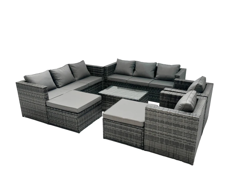 Image of Fimous 10-seater Patio Coffee Table Sofa Set with 2 Big Stools in Dark Grey Dark Grey Unisex
