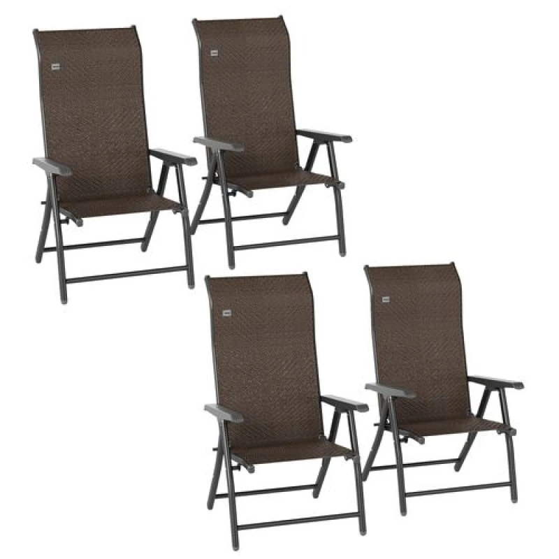 Image of Outsunny 4 PCs Outdoor Rattan Folding Chair Set with 7 Levels Adjustable Backrest Dark Brown Dark Brown