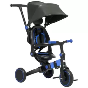 Image of AIYAPLAY 3-in-1 Tricycle for Kids with Aluminium Frame, Baby Trike with Adjustable Push Handle, Canopy and Seat Angle for 18-48 Months, Blue