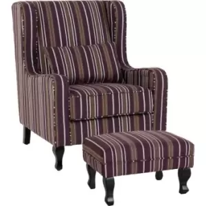 image of Seconique - Sherborne Fireside Chair and Footstool in Burgundy Stripe Fabric