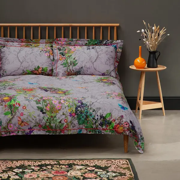 Image of Timorous Beasties Bloomsbury Garden Duvet Set, Double, Dusty Pink