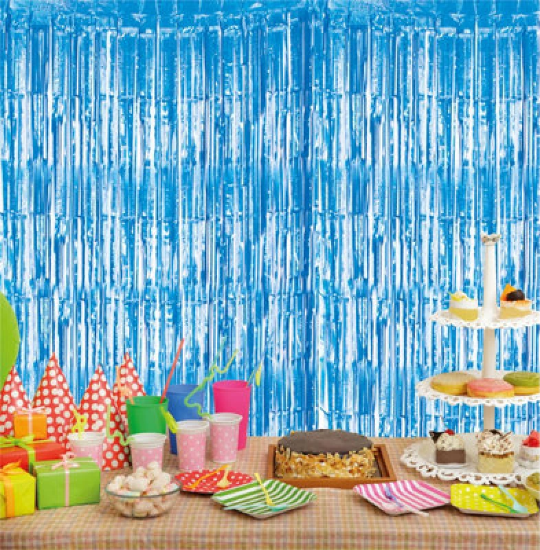 Image of CHEETAHL Blue Foil Fringe Shimmer Tinsel Curtain Party Event Backdrop 1m Wide x 2.5m Drop ELV-653657