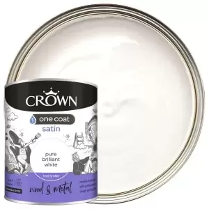 image of Crown One Coat Satin Paint - Pure Brilliant White - 750ml