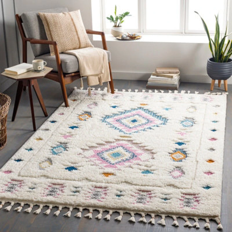 Image of Livabliss Shaggy Modern Boho Plush Pile Ivory Pukyu Area Rug 160 X 213cm - Easy Care, Non Shedding, Ideal For Living Room & Bedroom