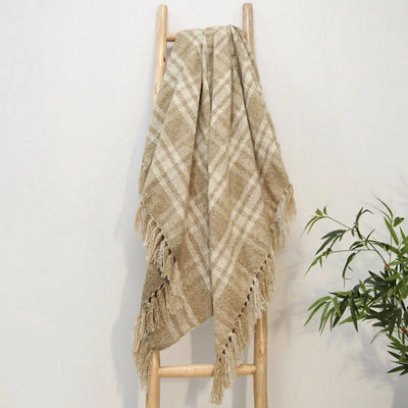 Image of Allure Bath Fashions Chenille Checked Tartan Throw Blanket - Small, Natural