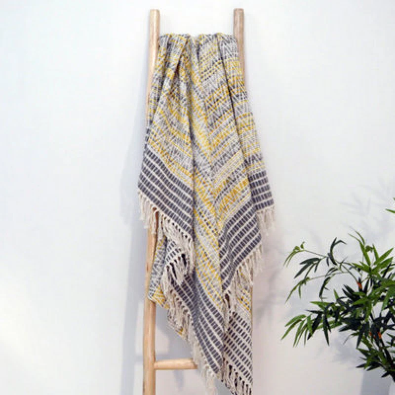 Image of Allure Bath Fashions Zig Zag Heavyweight Herringbone Throw Blanket - Small, Mustard