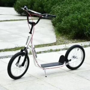 Image of HOMCOM Teen Kids Stunt Scooter Children Kick Scooter Adjustable Handlebar 2 Brakes Ride On 16" Rubber Tyres White