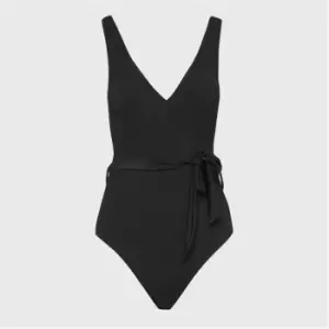 image of Missguided Plus Size Belted Waist Crinkle Swimsuit - Black