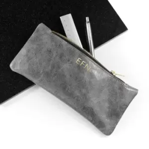 Image of Monogrammed Luxury Leather Pencil Case in Grey