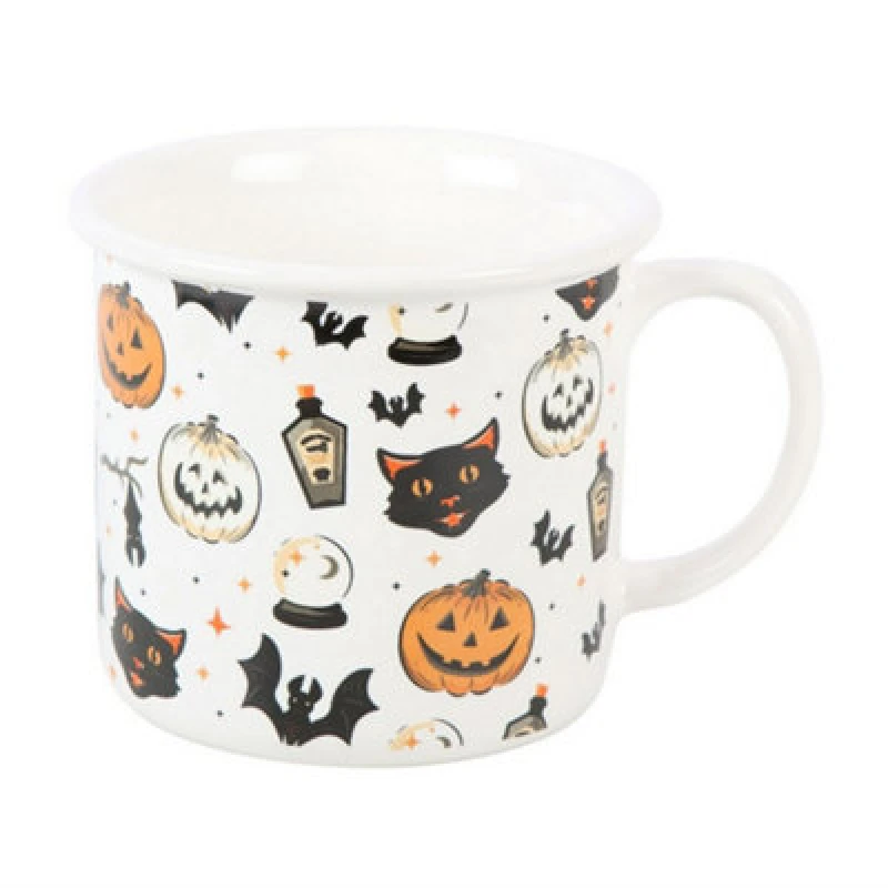 Image of Something Different Something Different Spooky Cat And Pumpkin Mug in White White One Size Unisex 5063527947222