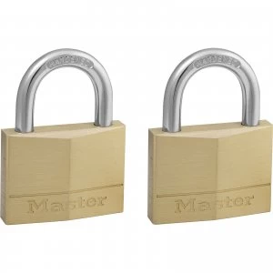 image of Masterlock Solid Brass Padlock Pack of 2 Keyed Alike 50mm Standard