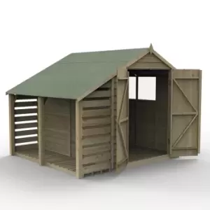 image of 8a x 6a Forest 4Life 25yr Guarantee Overlap Pressure Treated Double Door Apex Wooden Shed with Lean To (2.42m x 2.64m)