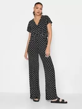 image of Long Tall Sally Black White Spot Wrap Jumpsuit, Black, Size 14-16, Women