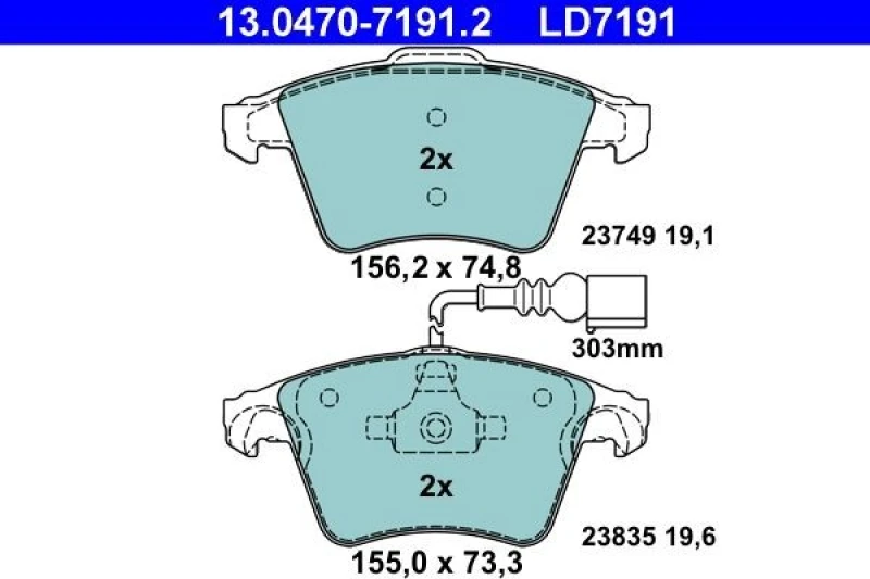 Image of ATE 13.0470-7191.2 Brake pad set incl. wear warning contact Brake Pad Set,disc brake (402)
