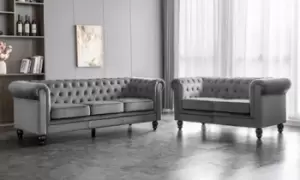 Image of Chesterfield Velvet Sofa Sets: Two-Seater/Blue Velvet