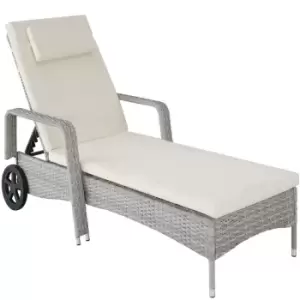 image of Tectake Rattan Sun Lounger - Light Grey