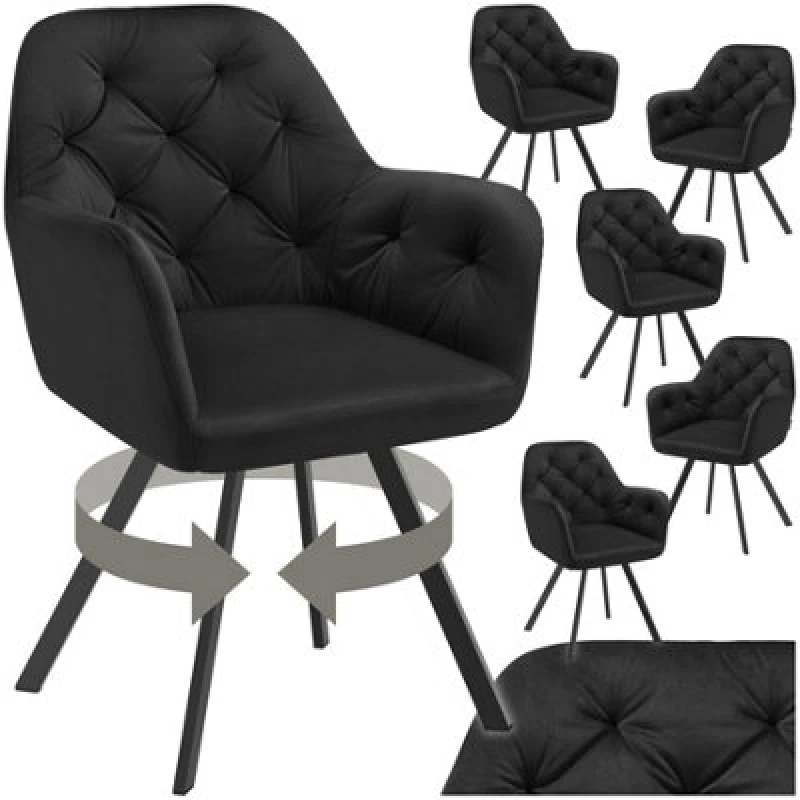 Image of Tectake Set Of 6 Armchair Lucia - Padded, Quilted Pattern, 180 Degree Swivel Chair - Black