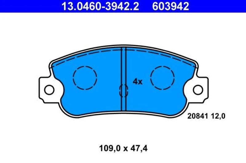 Image of ATE 13.0460-3942.2 Brake pad set excl. wear warning contact Brake Pad Set,disc brake (402)