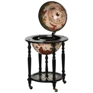 Image of HOMCOM Unique Globe Drinks Cabinet Wood Frame 3 Compartments Bottles Glasses w/ Bottom Shelf 4 Wheels Elegant Antique Movable Safe Storage Brown Beige
