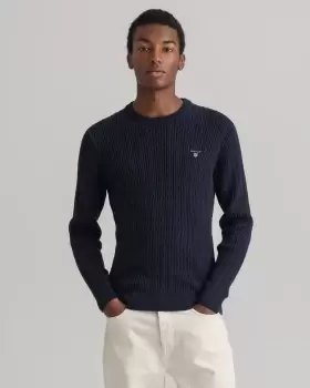 Image of GANT Men Cotton Cable Crew Neck Sweater (4XL) Blue