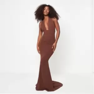 image of Missguided Crepe Halterneck Maxi Dress - Brown