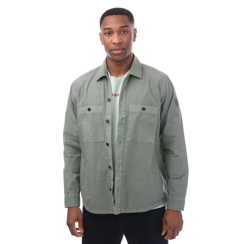 Image of Hugo Cotton Poplin Overshirt - Green Green L