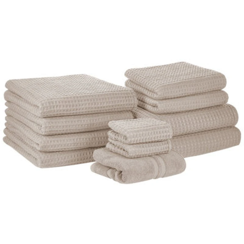Image of Beliani Set Of 11 Towels Areora Cotton Beige
