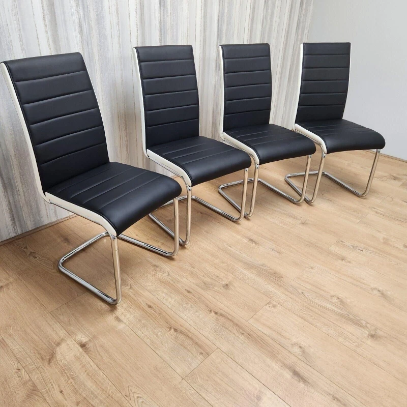 Image of KOSY KOALA Dining Chairs High Back Set Of 4 Faux Leather Padded Marco Chrome Black White Kitchen Dining Room Multi