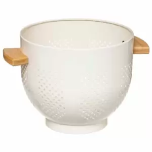 Image of Hahn Metal 20cm Colander/Strainer with wood handle - White
