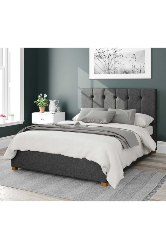 Image of Aspire Aspire Hepburn Upholstered Ottoman Storage Bed, Saxon Twill Fabric in Charcoal Size: Single Charcoal Single Unisex 5057632167194