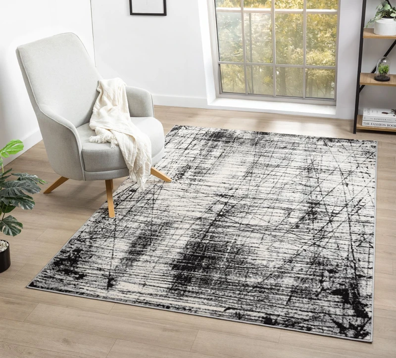 Image of Obsidian Modern Low Pile Area Rug - Oblique Abstract Design Grey 200Cm X 290Cm
