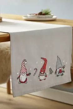 Image of Catherine Lansfield Dining Christmas Gnomes Cotton 33x220cm Runner Grey Red