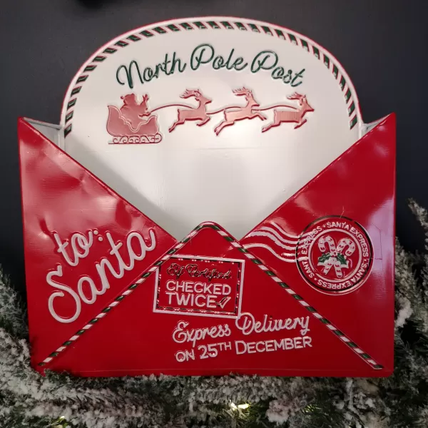 Image of 28cm Red and White Metal Santa Envelope Shape Post Box Sign Christmas Decoration